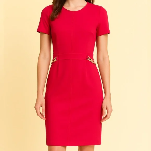 π Michael Kors Deep Pink Sheath Dress Size XS Gold Chain Waist - Picture 1 of 12